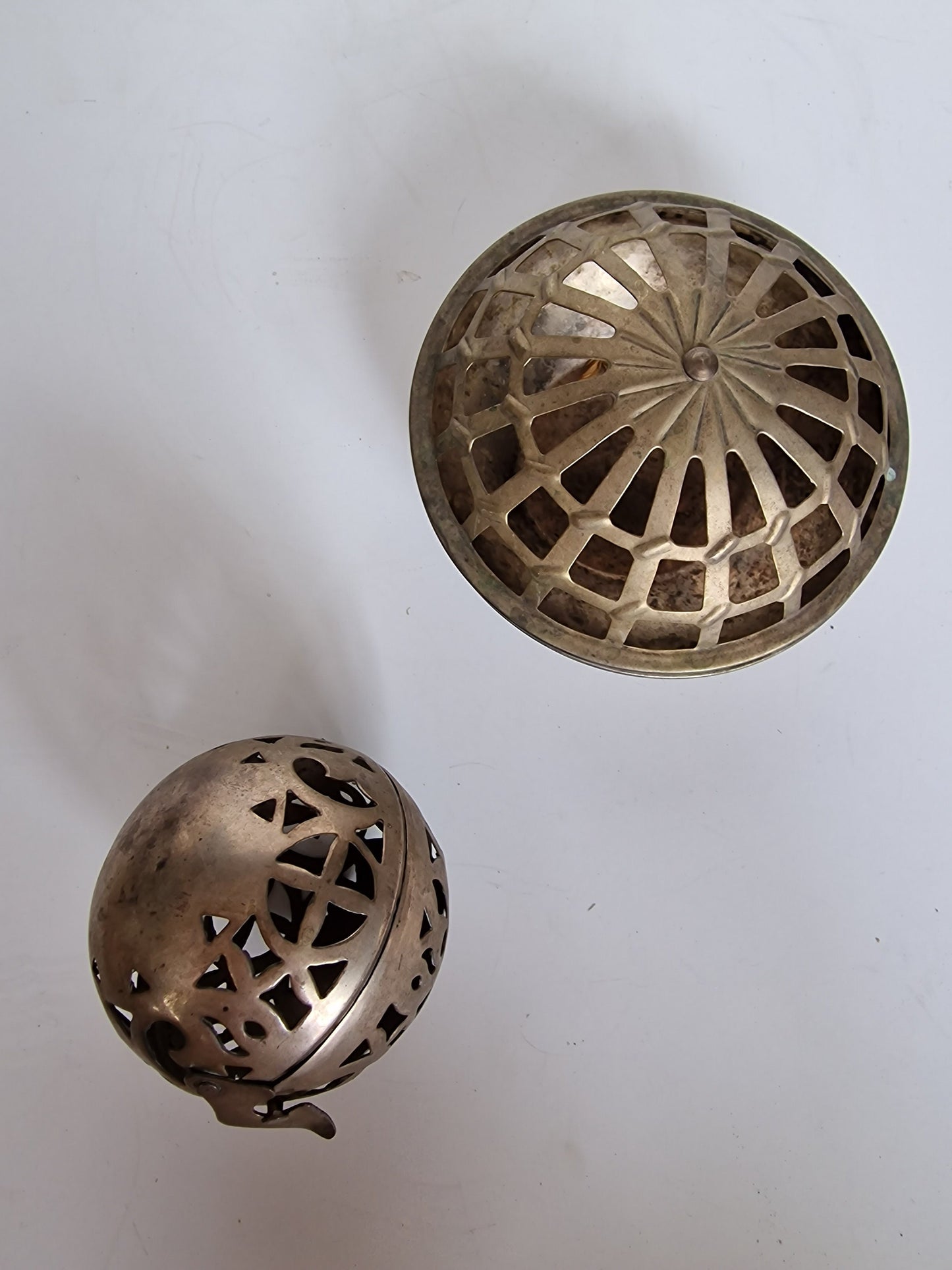 Vintage French Metal Pommande Potpourri Holder, Rose Petal Incense (Set of 2)
