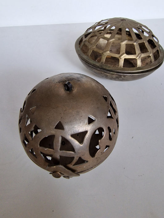 Vintage French Metal Pommande Potpourri Holder, Rose Petal Incense (Set of 2)
