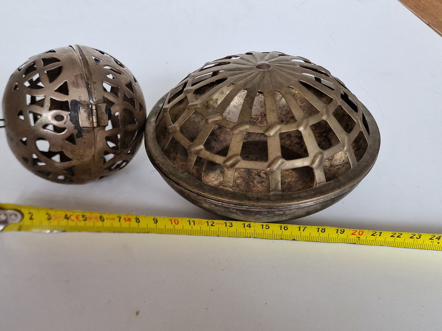 Vintage French Metal Pommande Potpourri Holder, Rose Petal Incense (Set of 2)