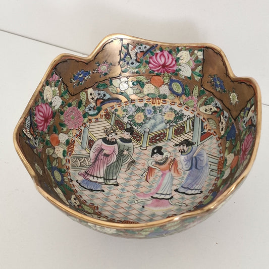 Vintage Canton Famille Rose Porcelain Bowl, Chinese Export Dish, Chinoiserie Decor