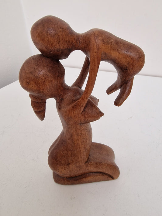 African Wood Mother and Child Sculpture, Rustic Home Decor