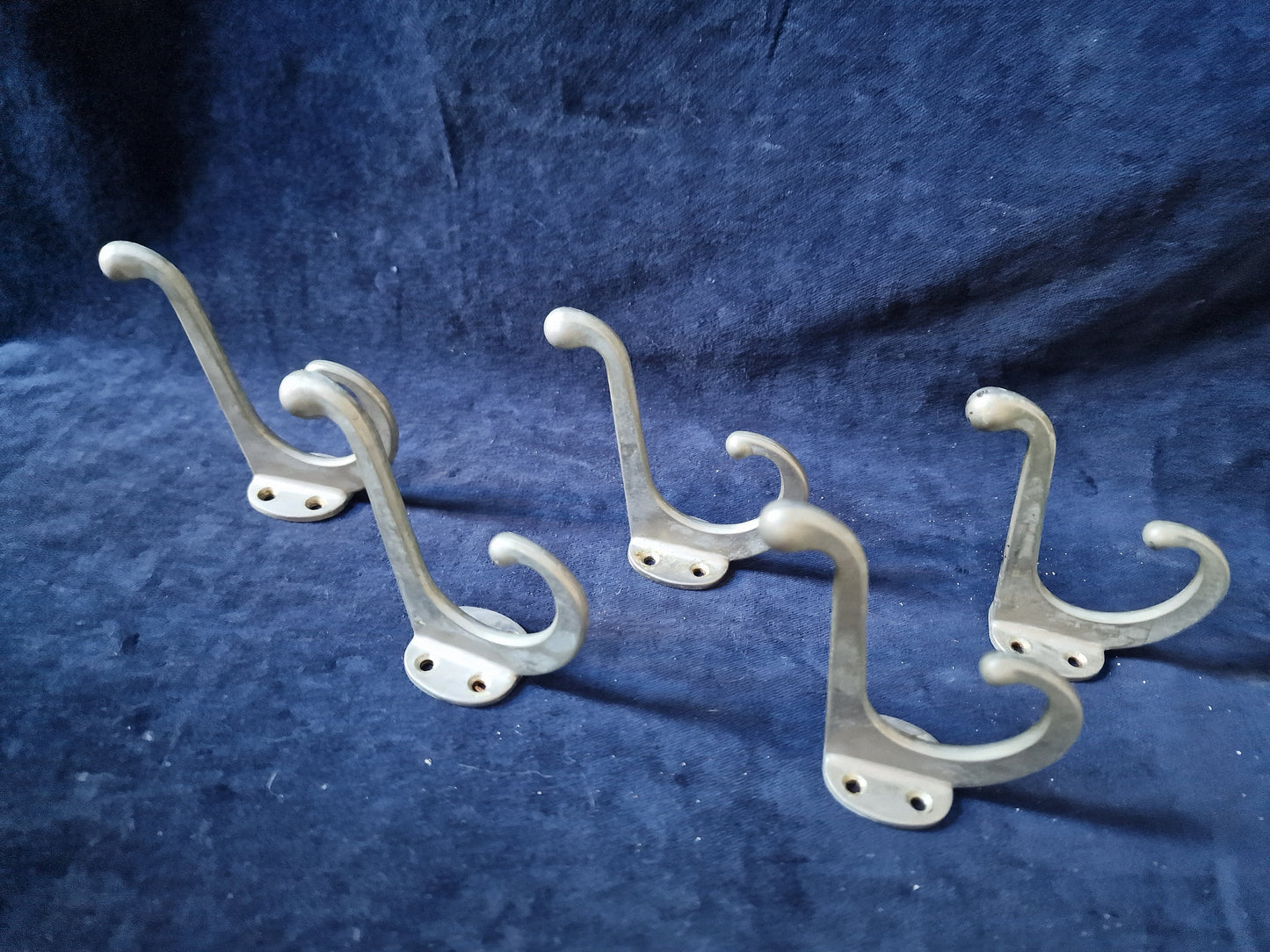 Vintage Dutch Coat Hooks Set of 5, Art Deco Double Hooks