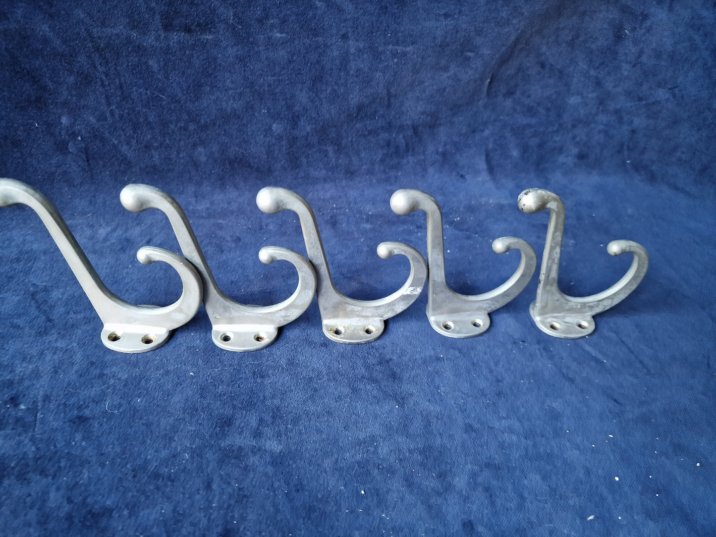 Vintage Dutch Coat Hooks Set of 5, Art Deco Double Hooks