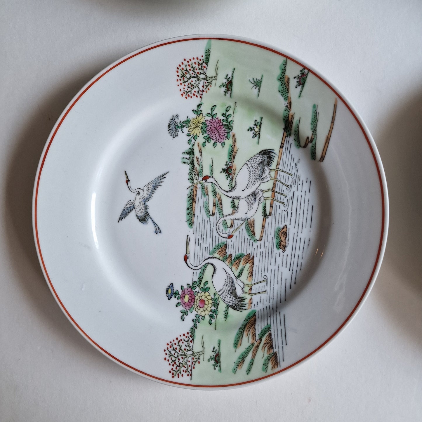 Antique Meiji Japanese Porcelain Plates, Geisha & Landscape Relief, Set of 4