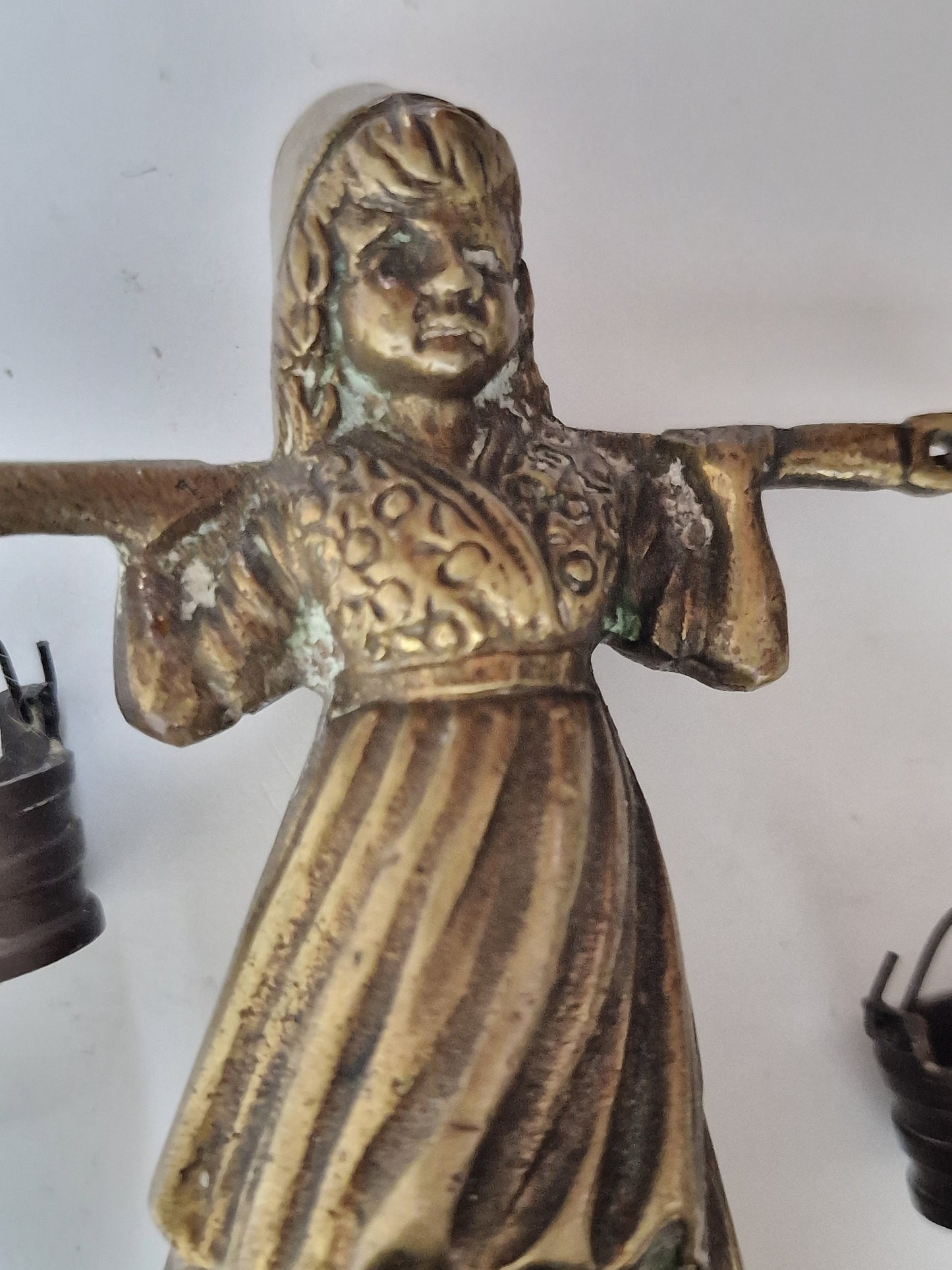 Vintage Dutch Milkmaid Bronze Figurine, Delft Tile Girl