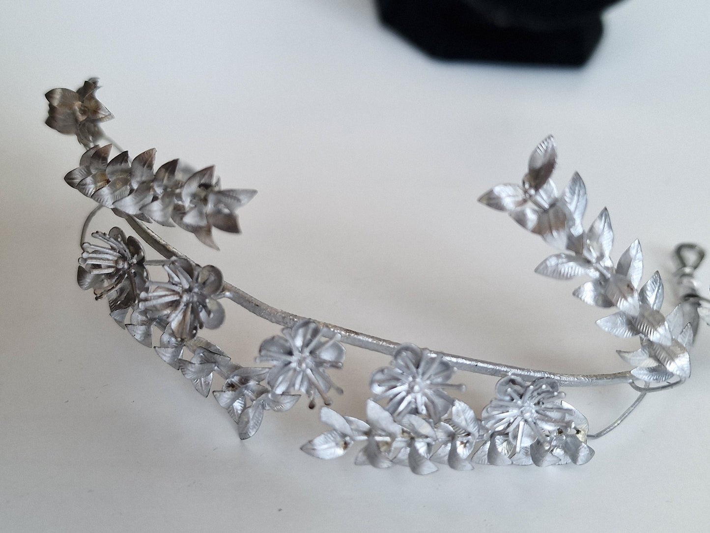 Silver Myrtle Leaf Bridal Crown and Groom Corsage, Charleston Period