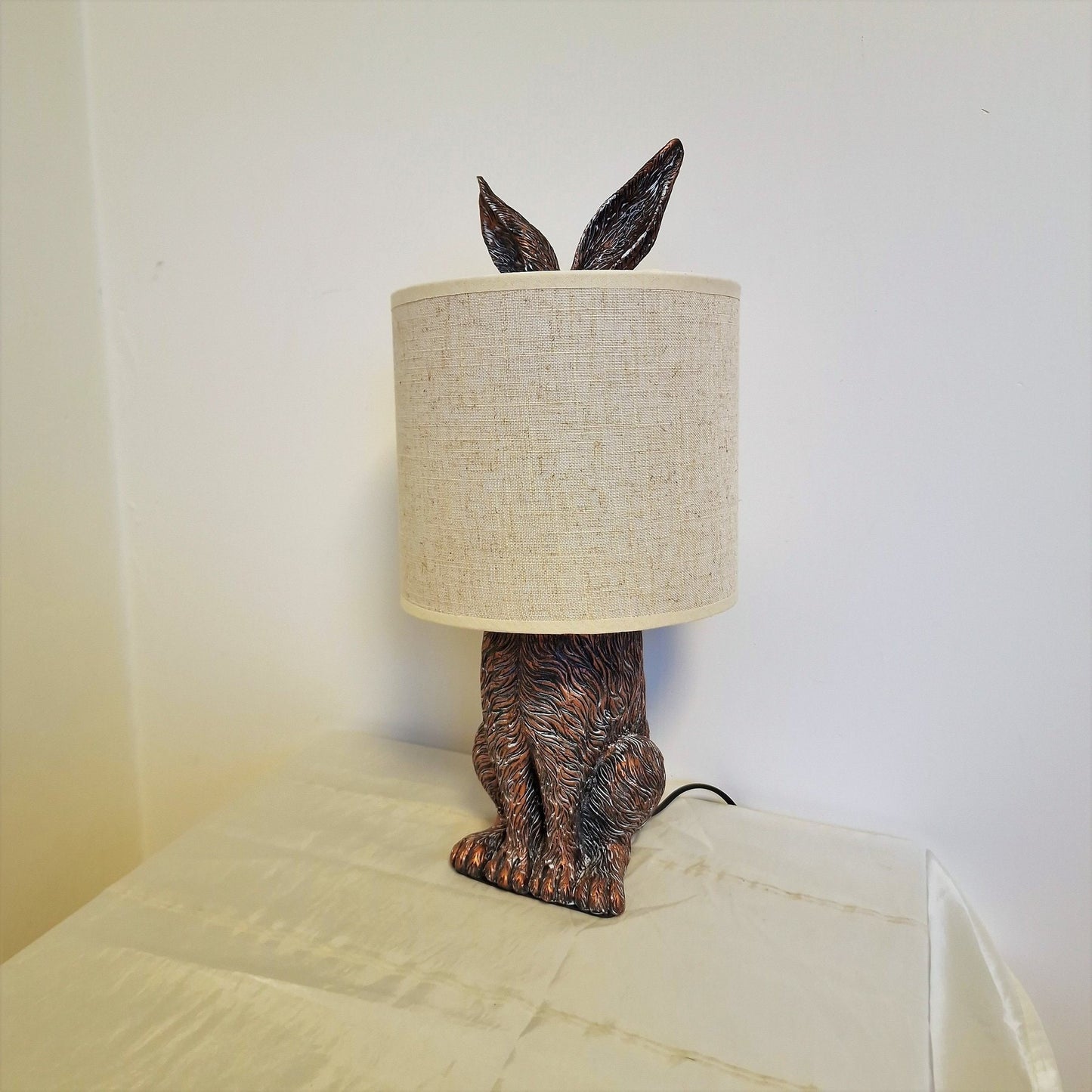 Bronze Rabbit Table Lamp, Beige Shade, Vintage Style