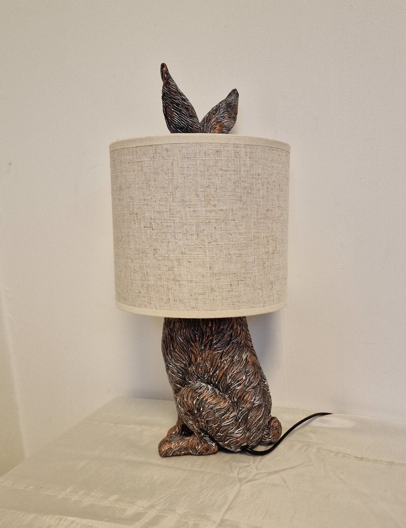 Bronze Rabbit Table Lamp, Beige Shade, Vintage Style