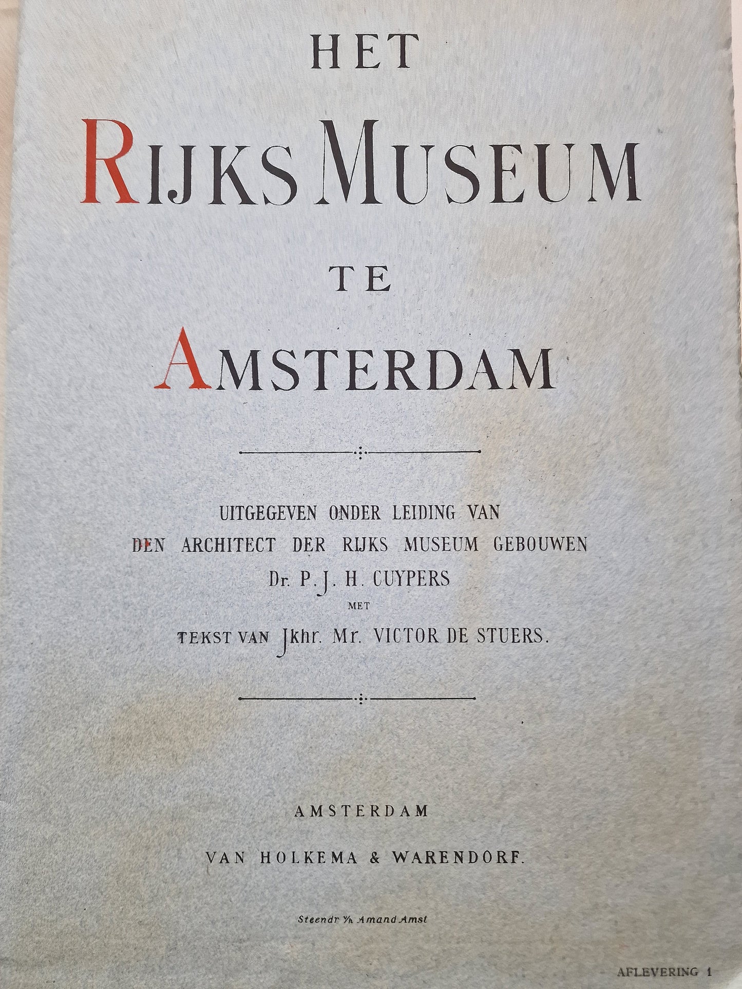 1898 Rijksmuseum Amsterdam Prints, Architect P.J.H. Cuypers, Antique Folio