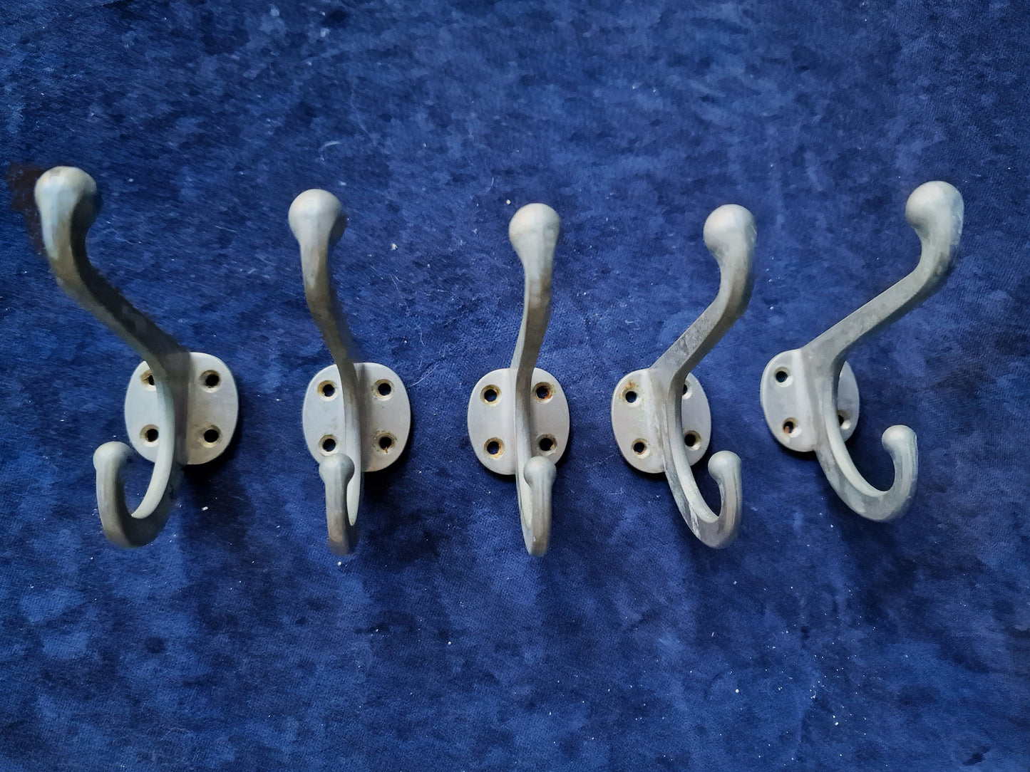 Vintage Dutch Coat Hooks Set of 5, Art Deco Double Hooks