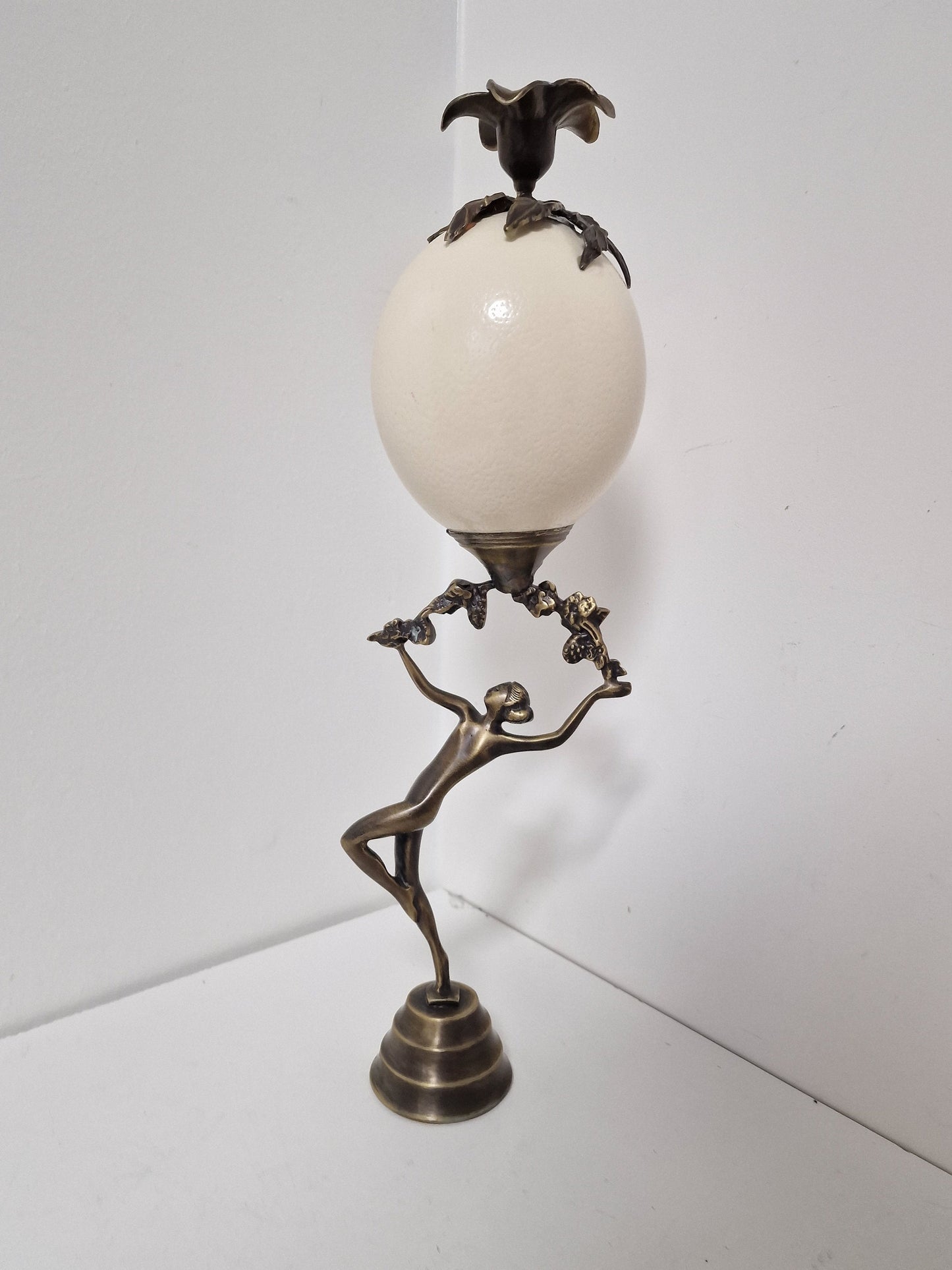Art Nouveau Bronze Ostrich Egg Candleholder, Austrian Fauvism Decor