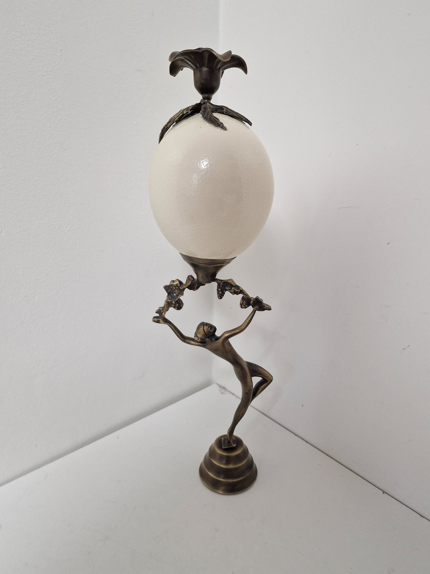 Art Nouveau Bronze Ostrich Egg Candleholder, Austrian Fauvism Decor