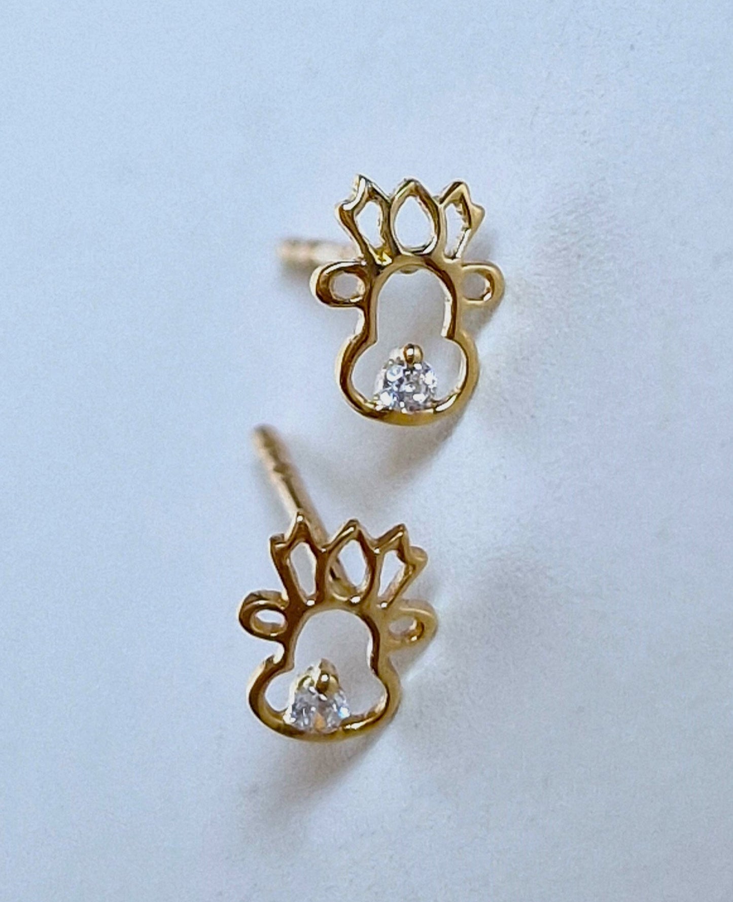 14k Gold Christmas Reindeer Earrings, Zircon Rudolph Earrings