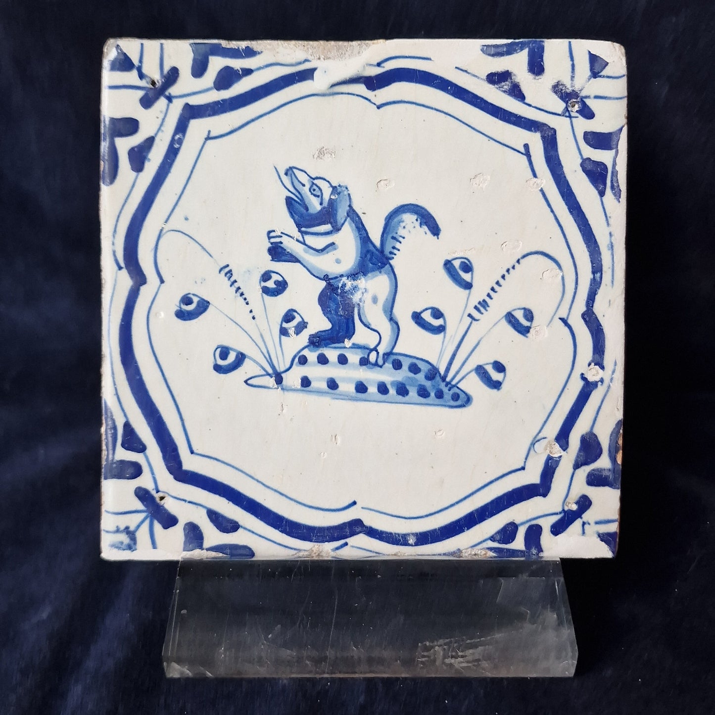 Antique Delft Blue Tile – Mythical Creature, Circa 1640