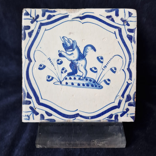 Antique Delft Blue Tile – Mythical Creature, Circa 1640