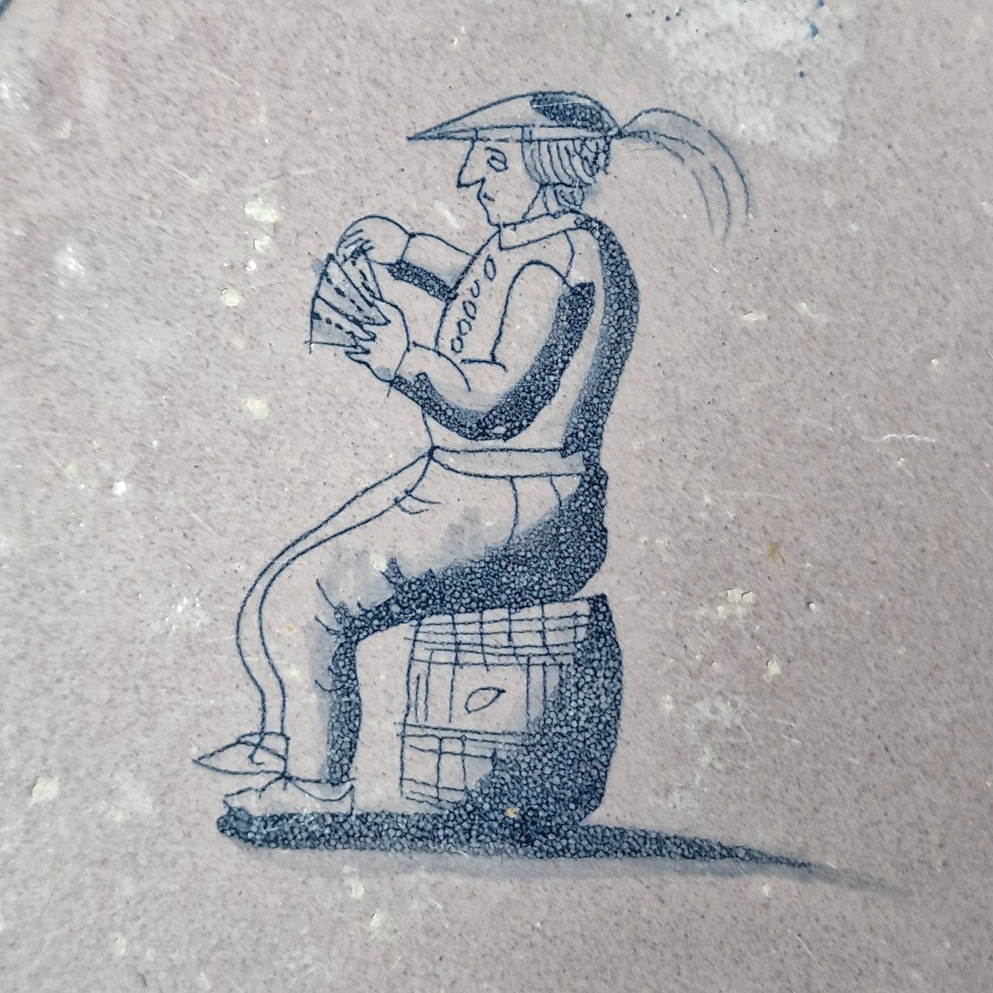 Antique Dutch Delft Tile, 17th Century Card Player, Oxhead Motive