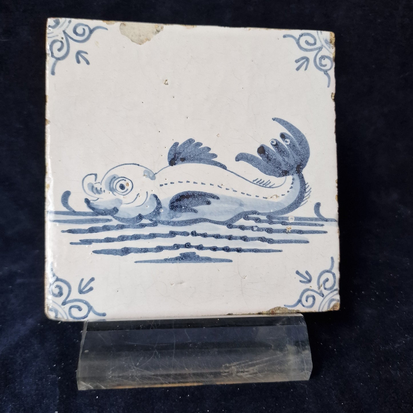 Antique Dutch Delft Tile – Fish Design, 17th Century