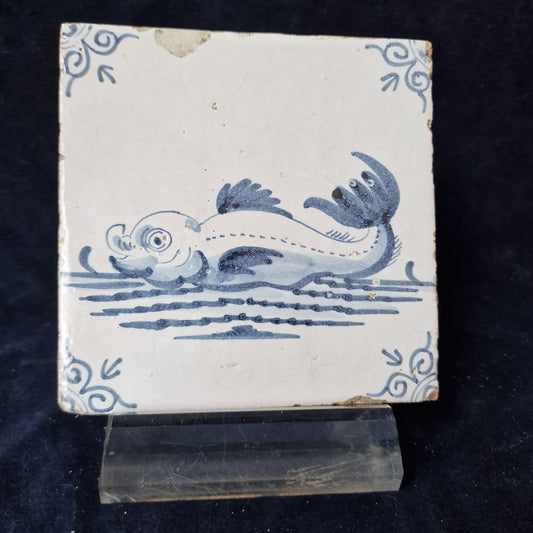 Antique Dutch Delft Tile – Fish Design, 17th Century