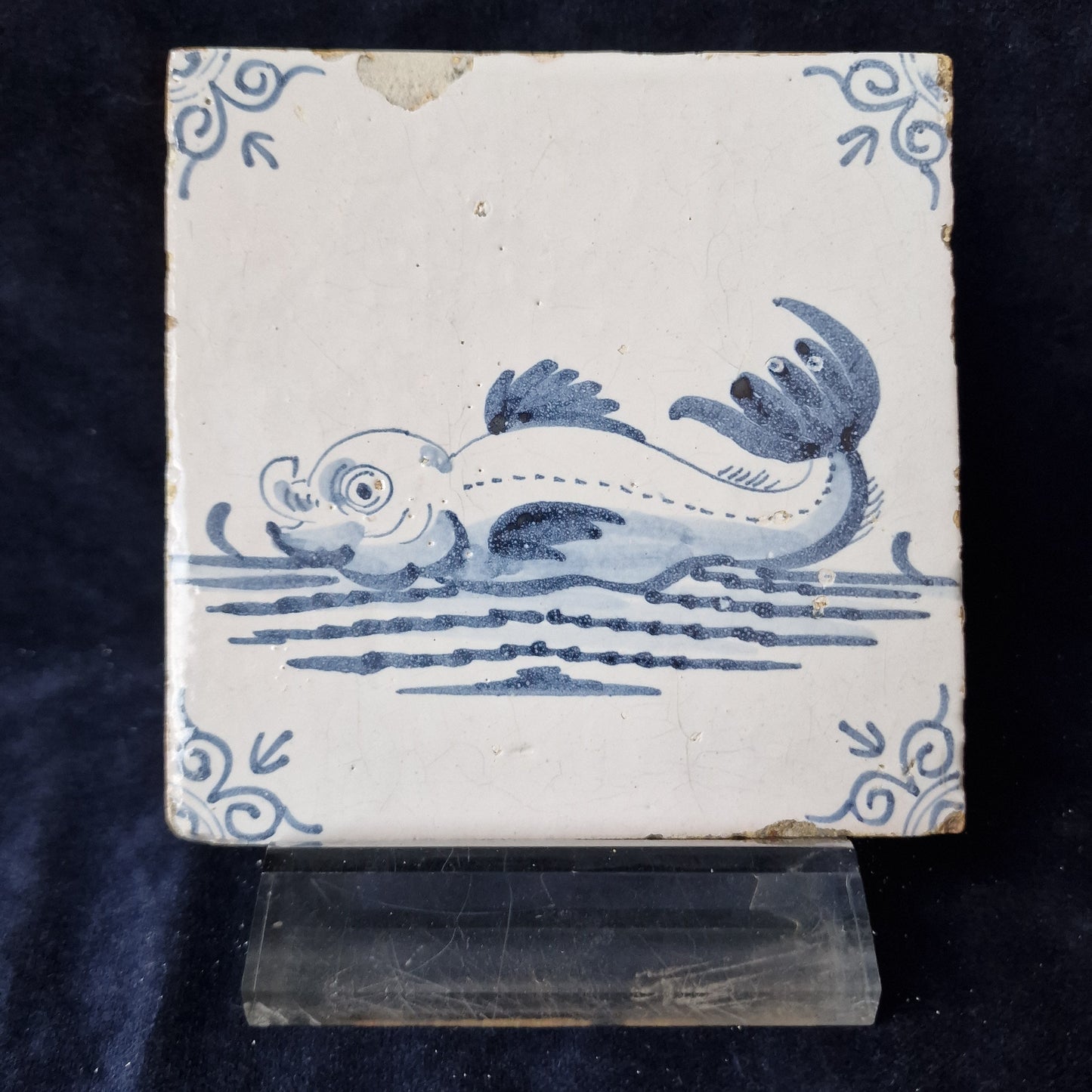 Antique Dutch Delft Tile – Fish Design, 17th Century