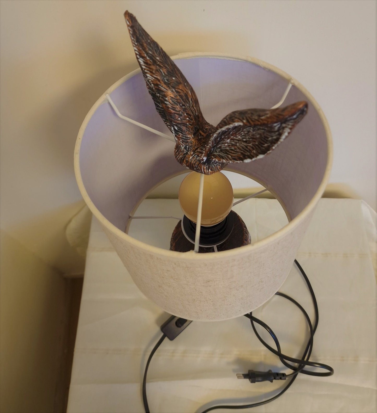 Bronze Rabbit Table Lamp, Beige Shade, Vintage Style