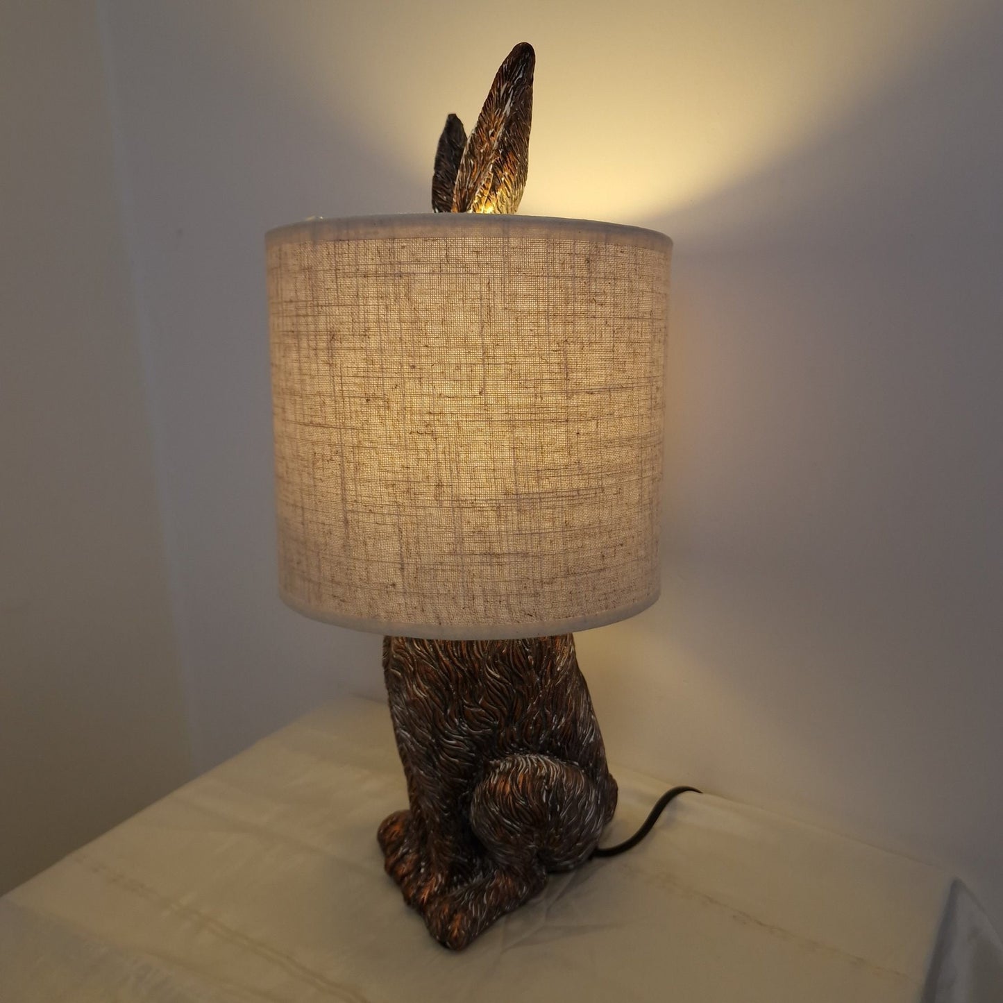 Bronze Rabbit Table Lamp, Beige Shade, Vintage Style