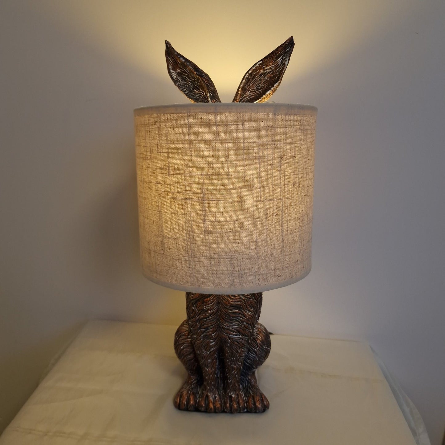 Bronze Rabbit Table Lamp, Beige Shade, Vintage Style
