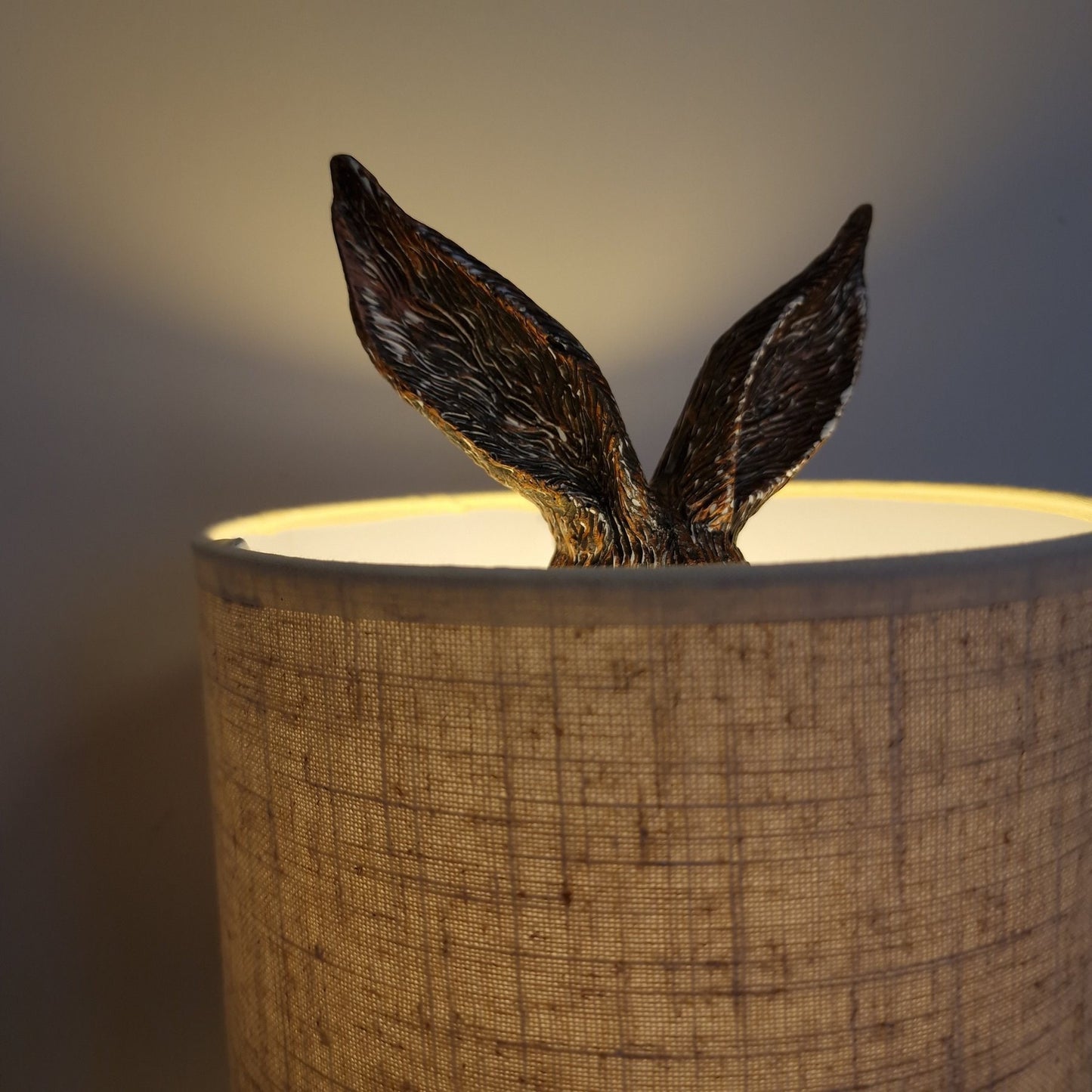 Bronze Rabbit Table Lamp, Beige Shade, Vintage Style