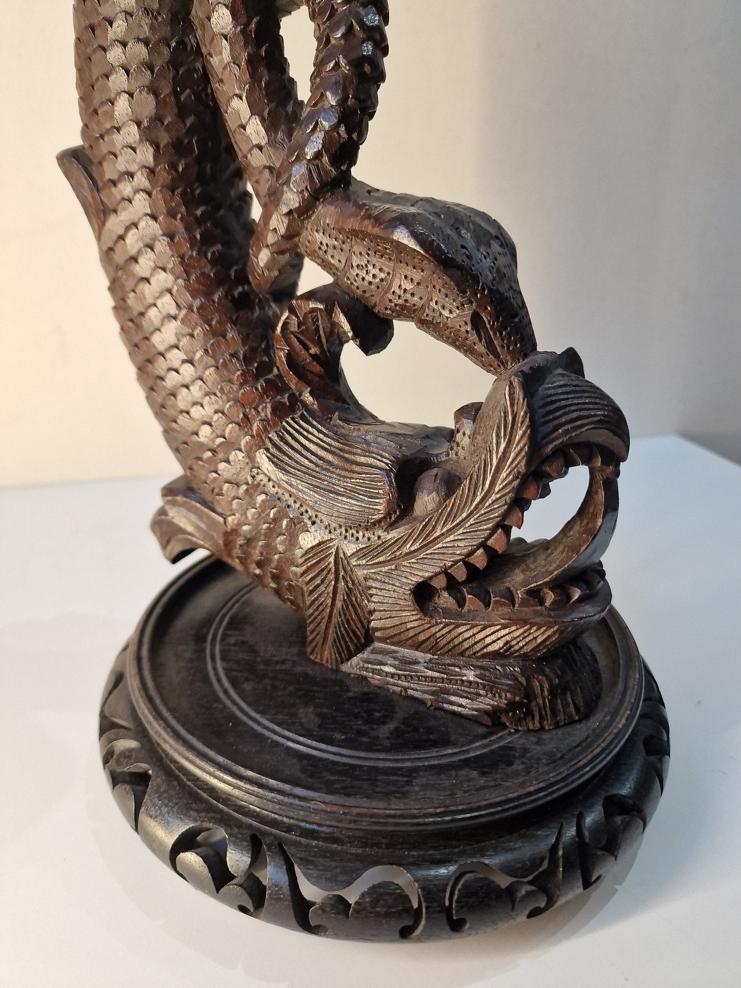 XL Hand Carved Wood Dragon Sculpture – Early 20th Century Chinese Republic