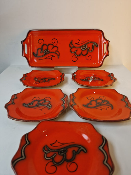 Vintage Tokio Flora Gouda Pottery Set, Hand-Painted Dutch Plateel