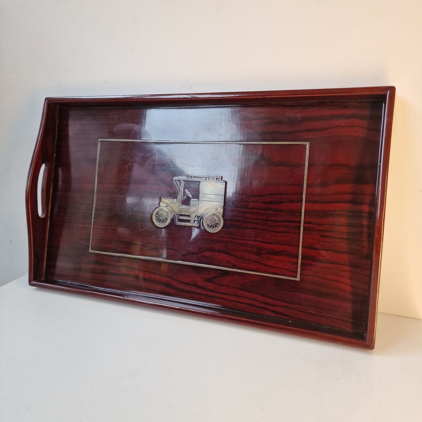 Vintage Lancel Paris Lacquered Wood Tray, MCM Centerpiece