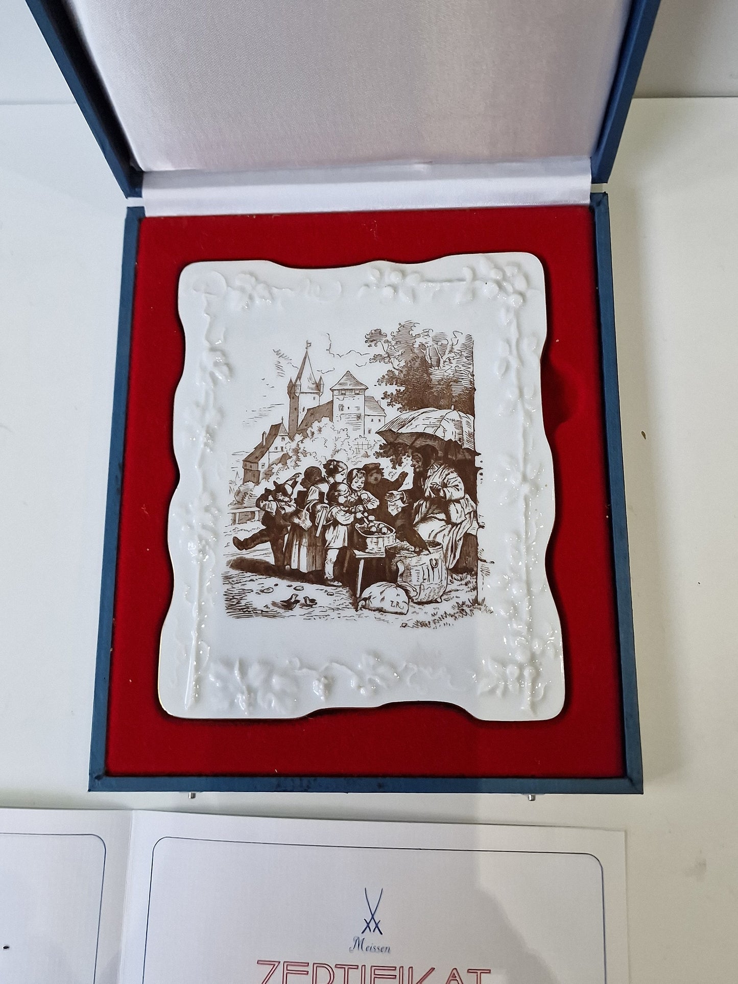 MEISSEN plaquette in doos met certificaat, poet plaque, limited edition Ludwig Richter porcelain
