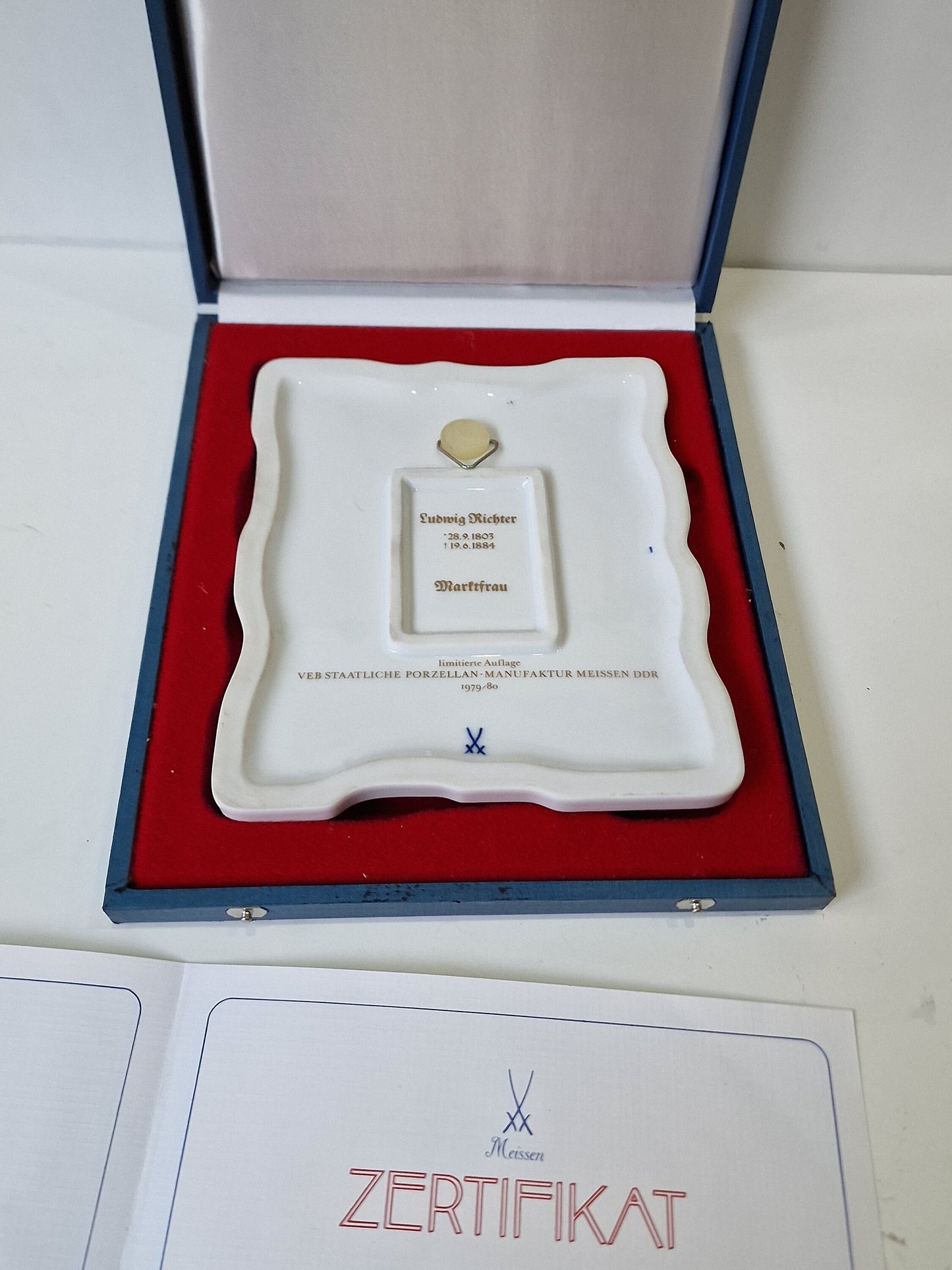 MEISSEN plaquette in doos met certificaat, poet plaque, limited edition Ludwig Richter porcelain