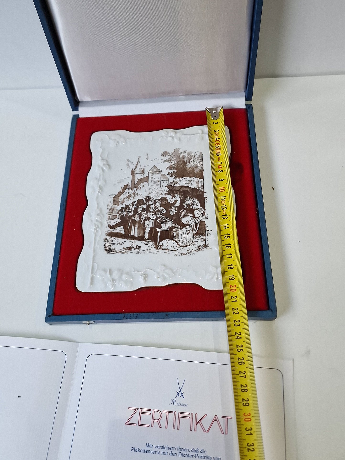 MEISSEN plaquette in doos met certificaat, poet plaque, limited edition Ludwig Richter porcelain