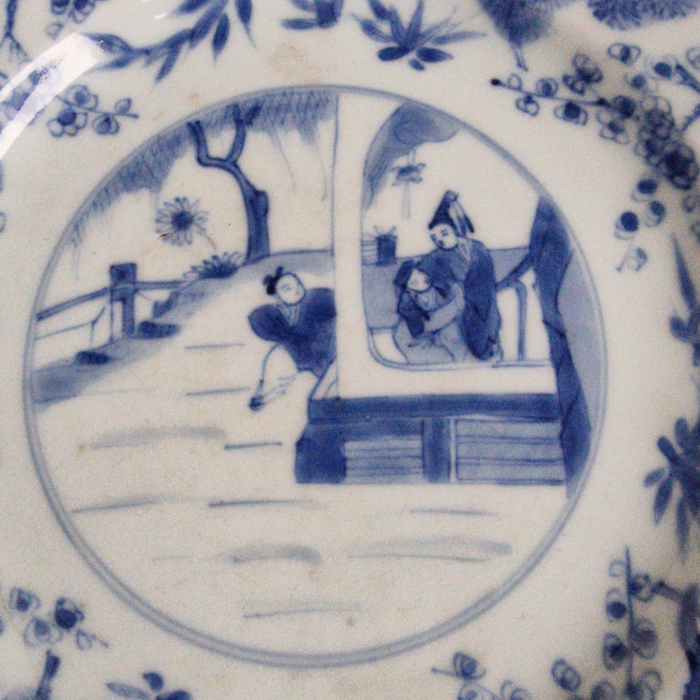 Kangxi Porcelain Plate, Mother and Child Garden Scene, c.1662-1674