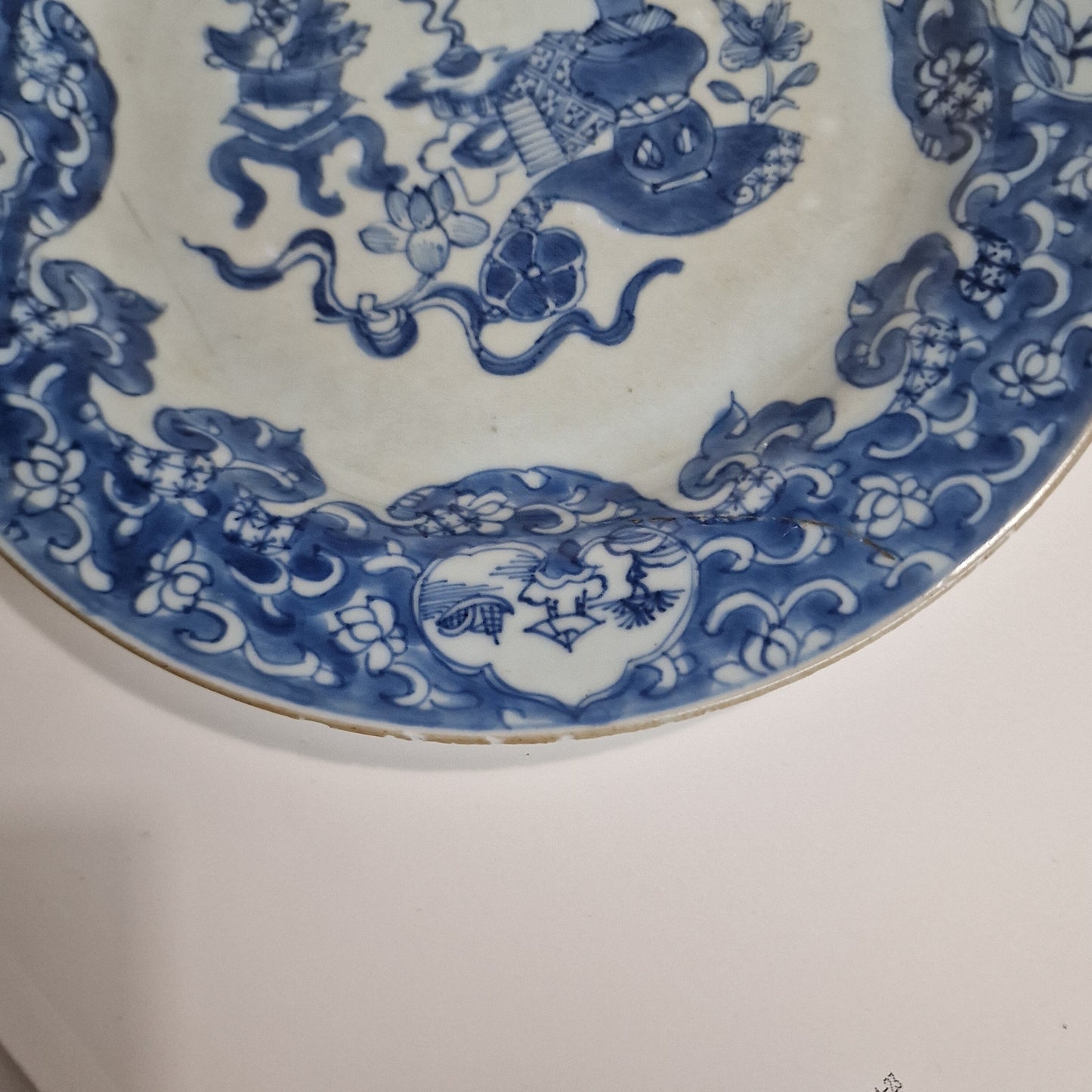 18th Century Kangxi Porcelain Dish, Landscape Cartouches