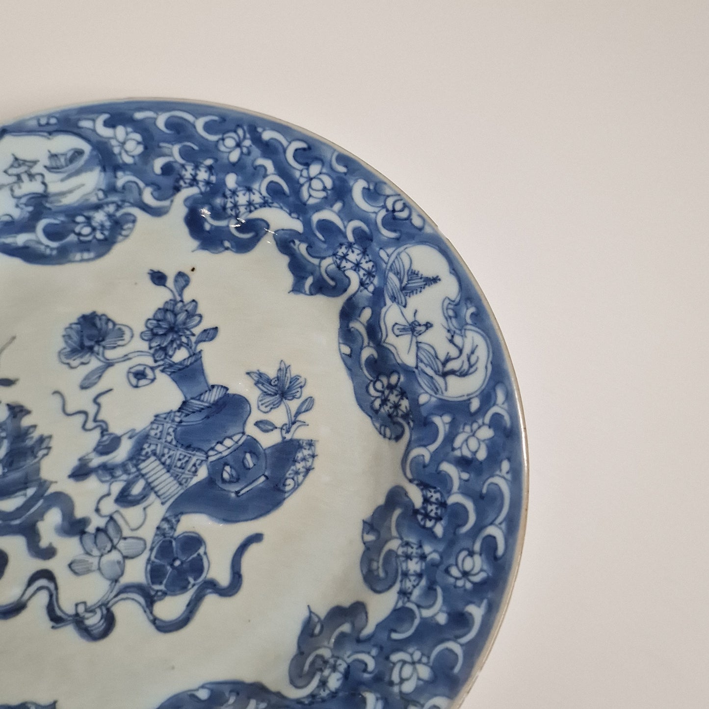18th Century Kangxi Porcelain Dish, Landscape Cartouches