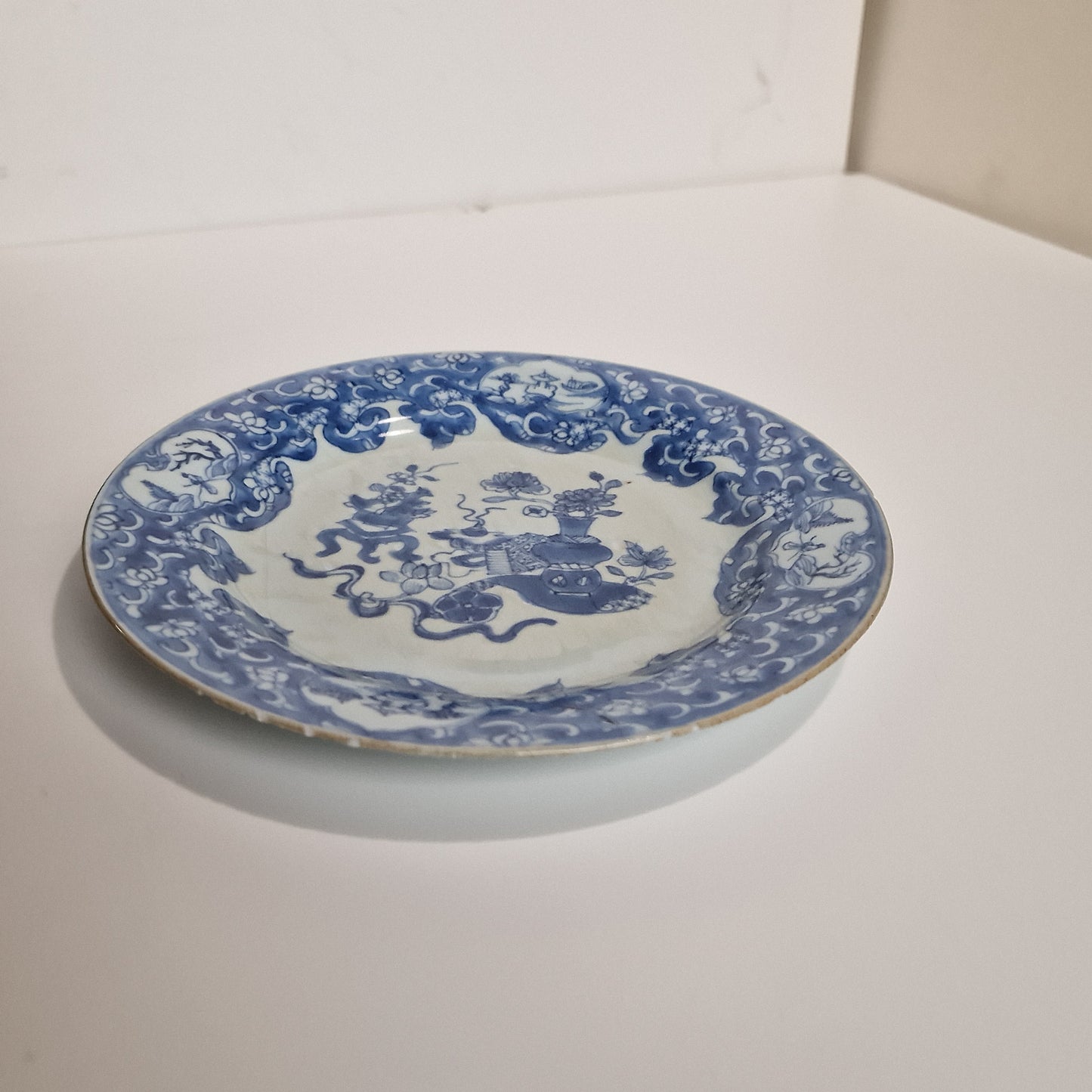 18th Century Kangxi Porcelain Dish, Landscape Cartouches