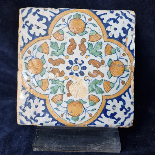Antique Dutch Tile – 17th Century Pompadour Ornament