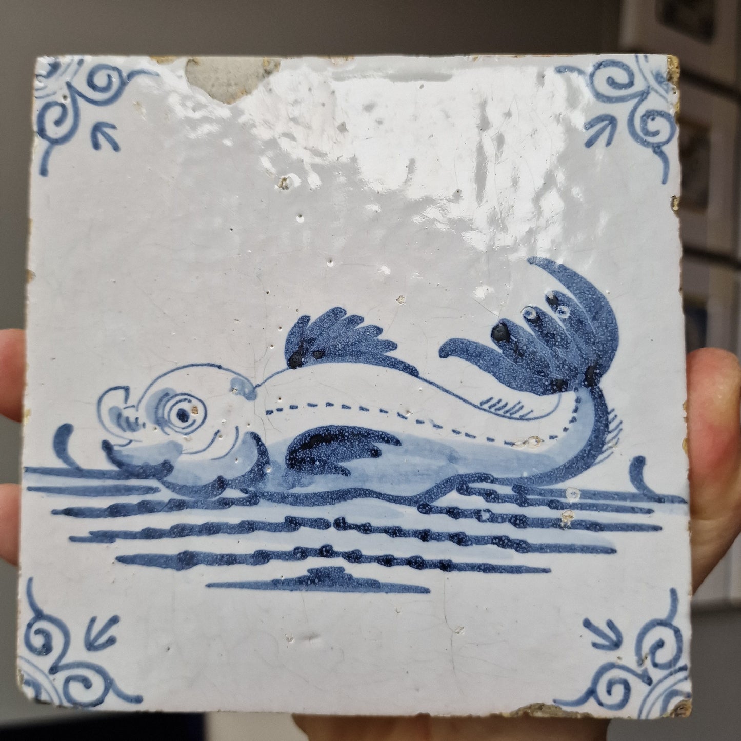 Antique Dutch Delft Tile – Fish Design, 17th Century