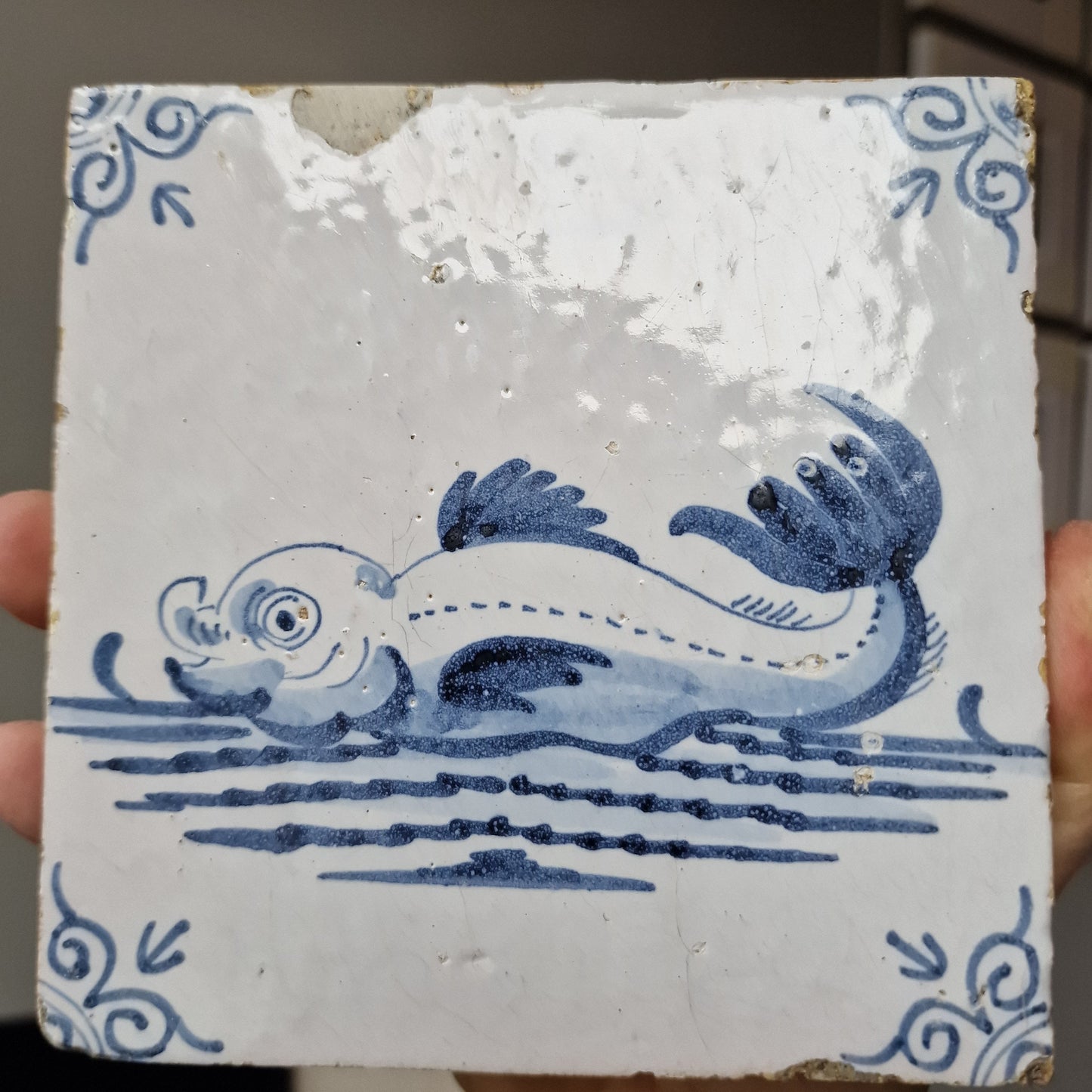 Antique Dutch Delft Tile – Fish Design, 17th Century