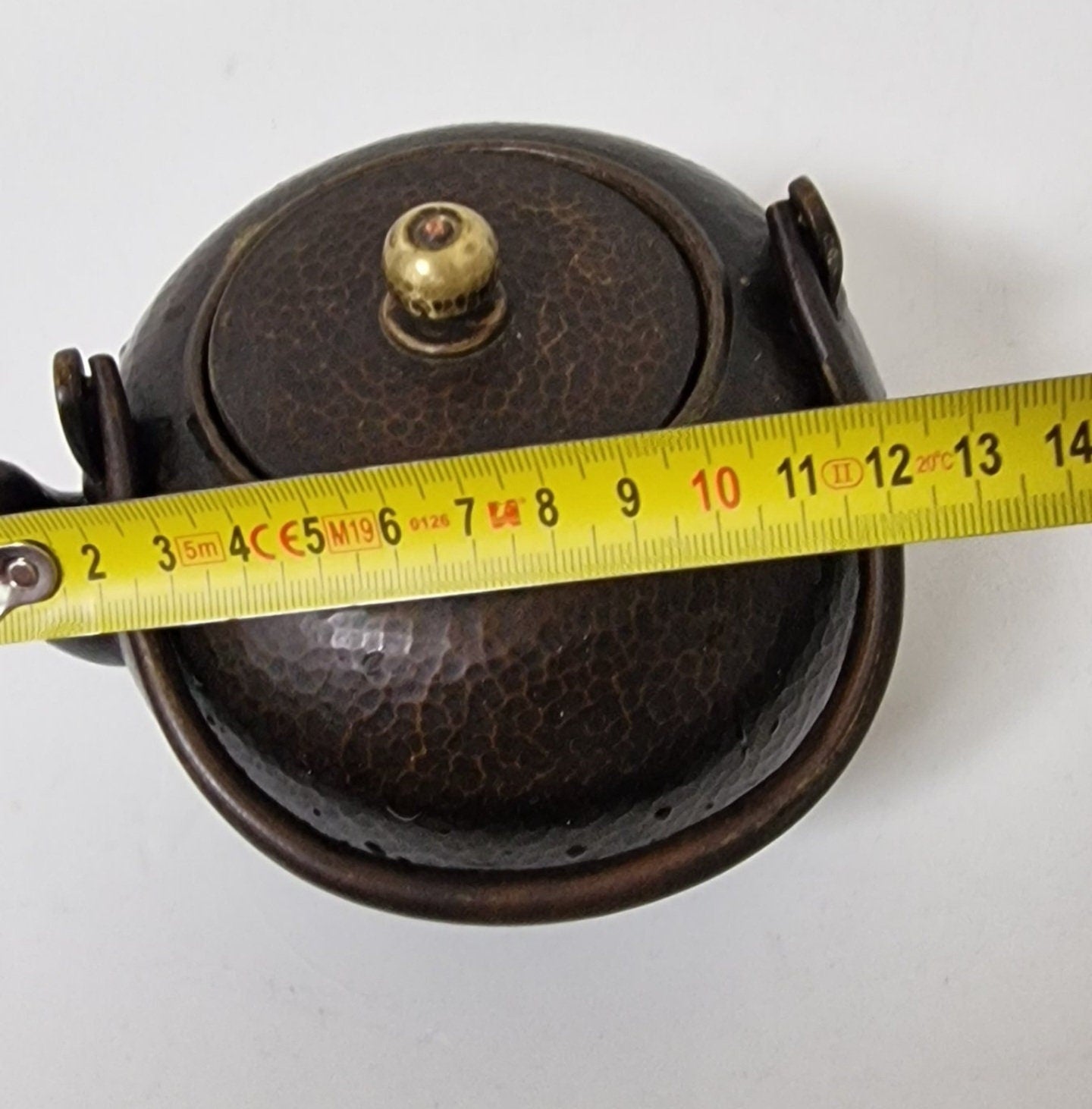 old bronze japanese tetsubin antique teapot with hammered decoration, marked - Bronze