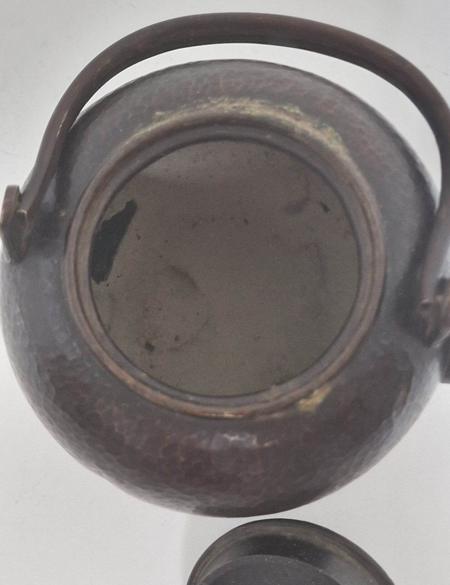 old bronze japanese tetsubin antique teapot with hammered decoration, marked - Bronze