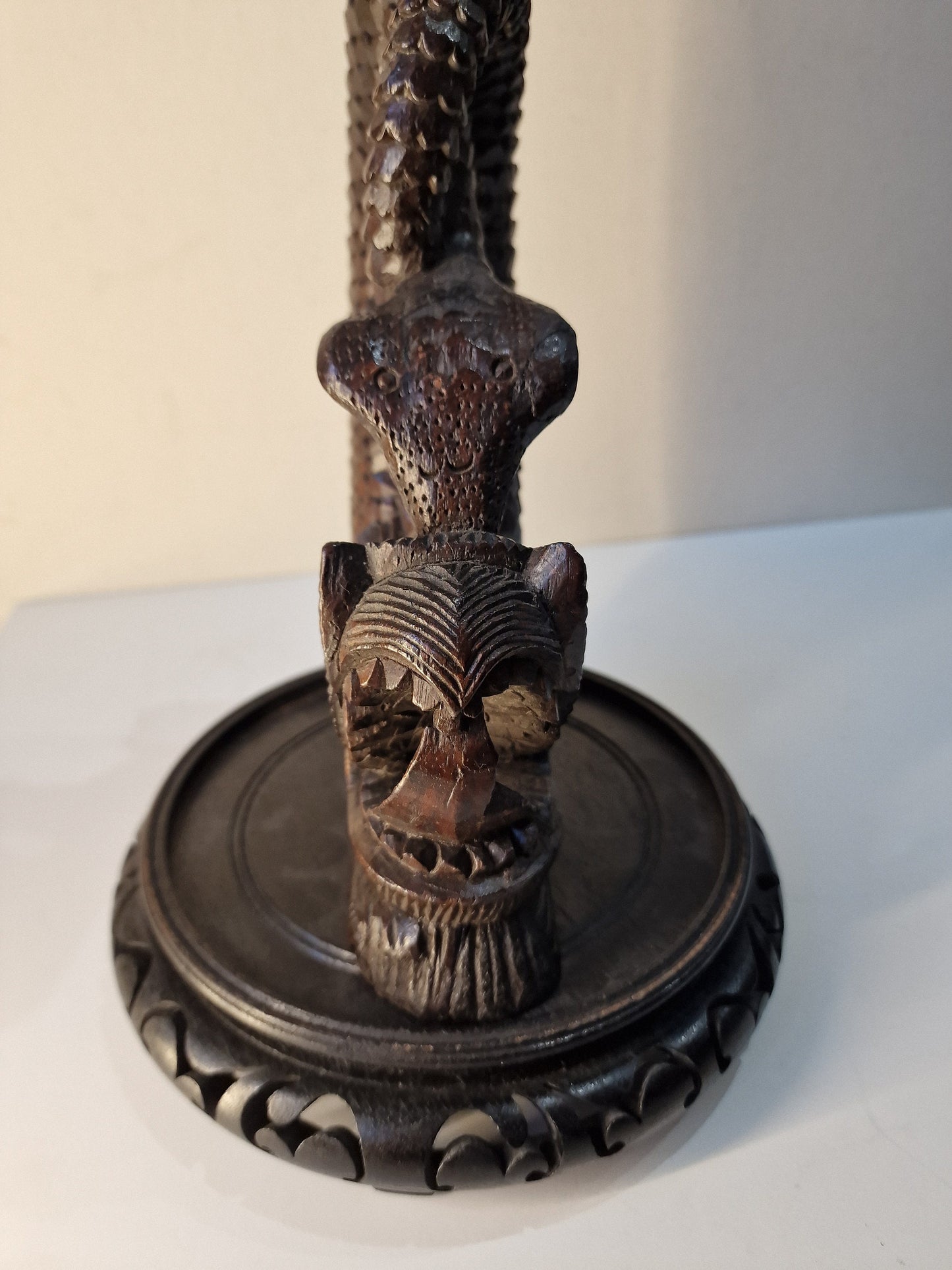 XL Hand Carved Wood Dragon Sculpture – Early 20th Century Chinese Republic