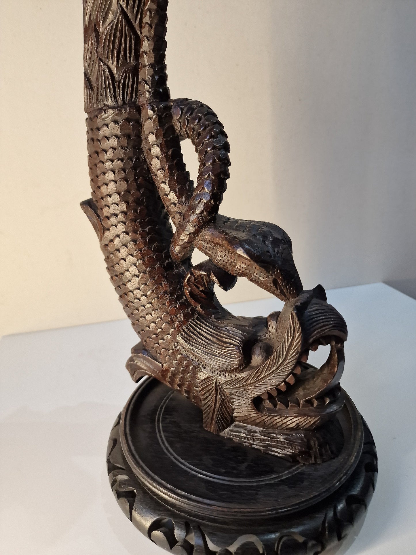 XL Hand Carved Wood Dragon Sculpture – Early 20th Century Chinese Republic