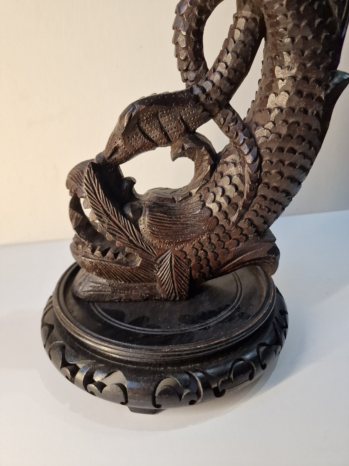XL Hand Carved Wood Dragon Sculpture – Early 20th Century Chinese Republic