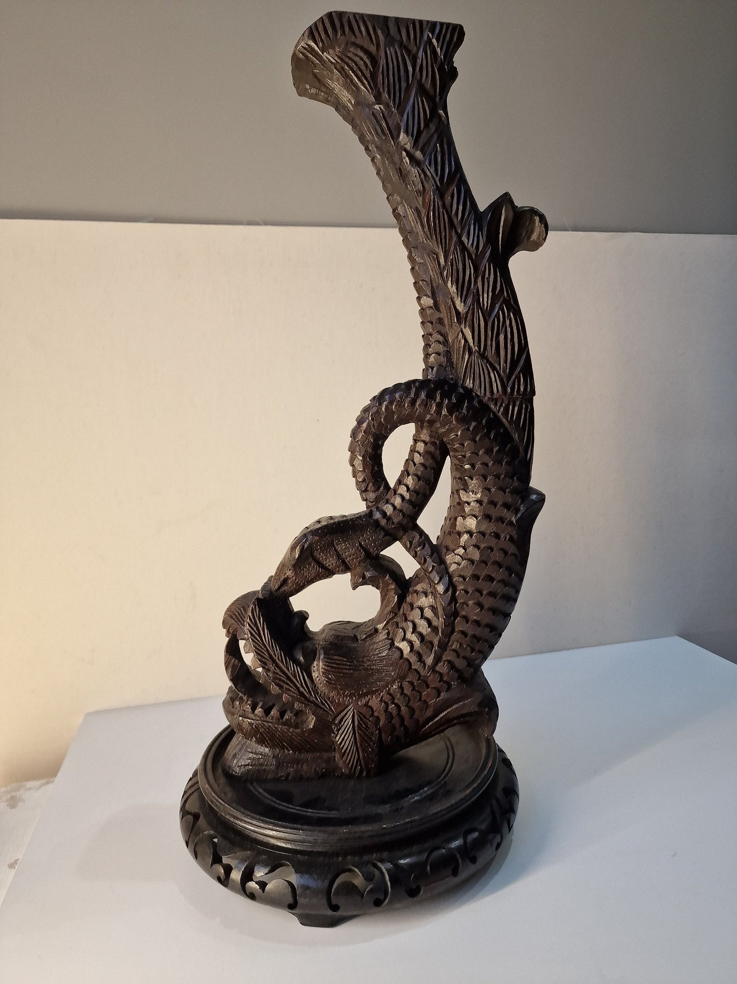 XL Hand Carved Wood Dragon Sculpture – Early 20th Century Chinese Republic