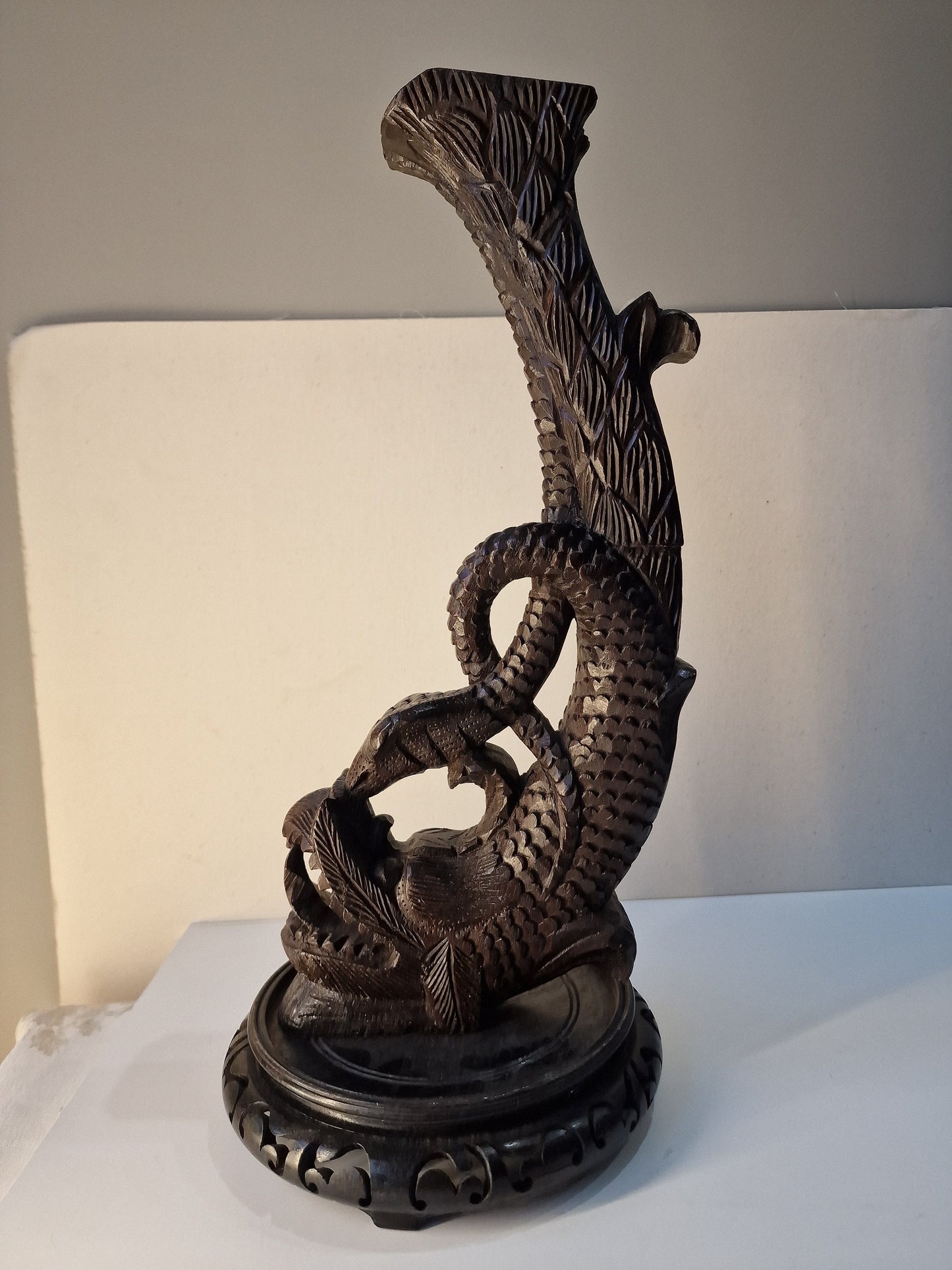 XL Hand Carved Wood Dragon Sculpture – Early 20th Century Chinese Republic