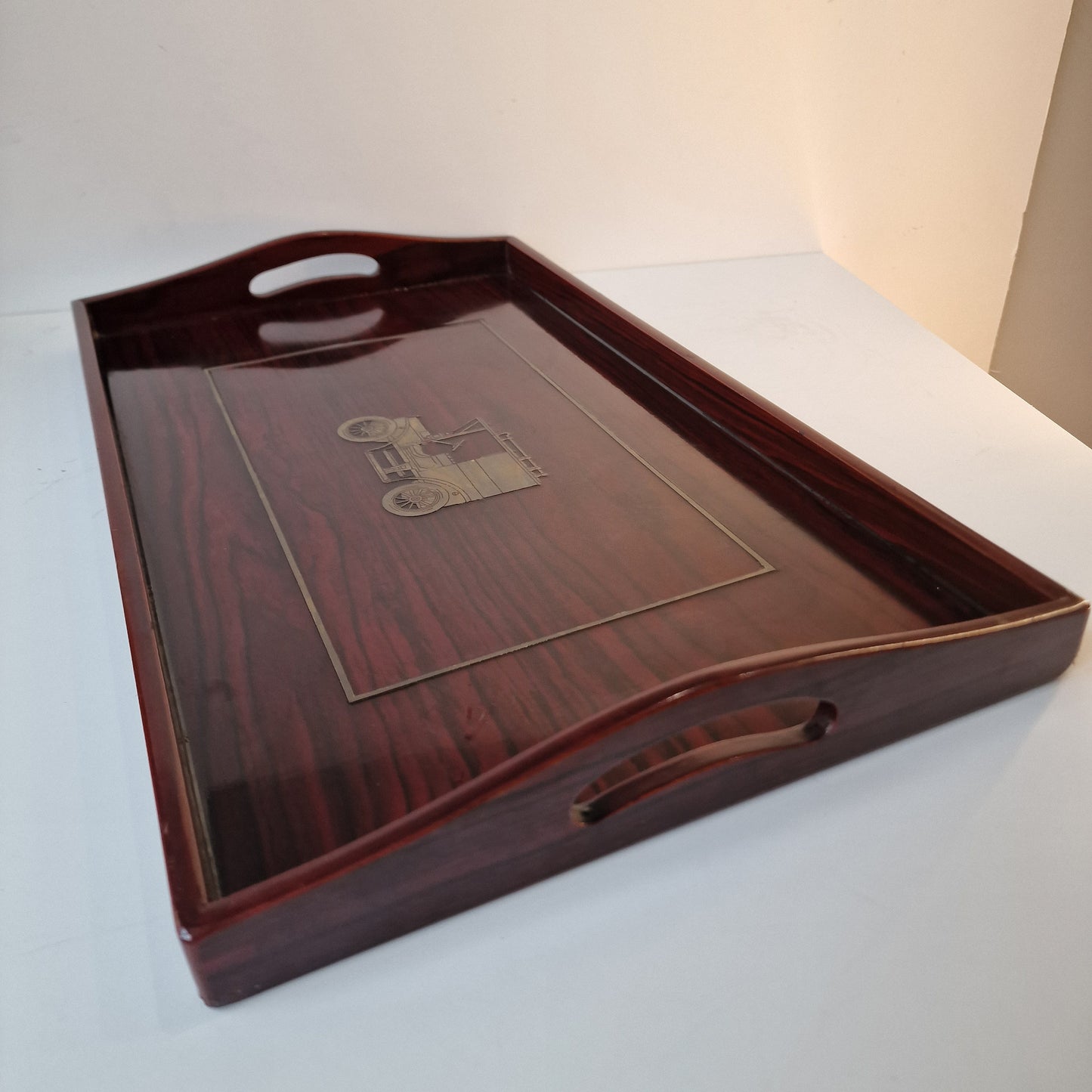 Vintage Lancel Paris Lacquered Wood Tray, MCM Centerpiece
