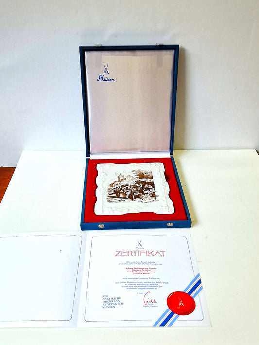 MEISSEN plaquette in doos met certificaat, poet plaque, limited edition Ludwig Richter porcelain