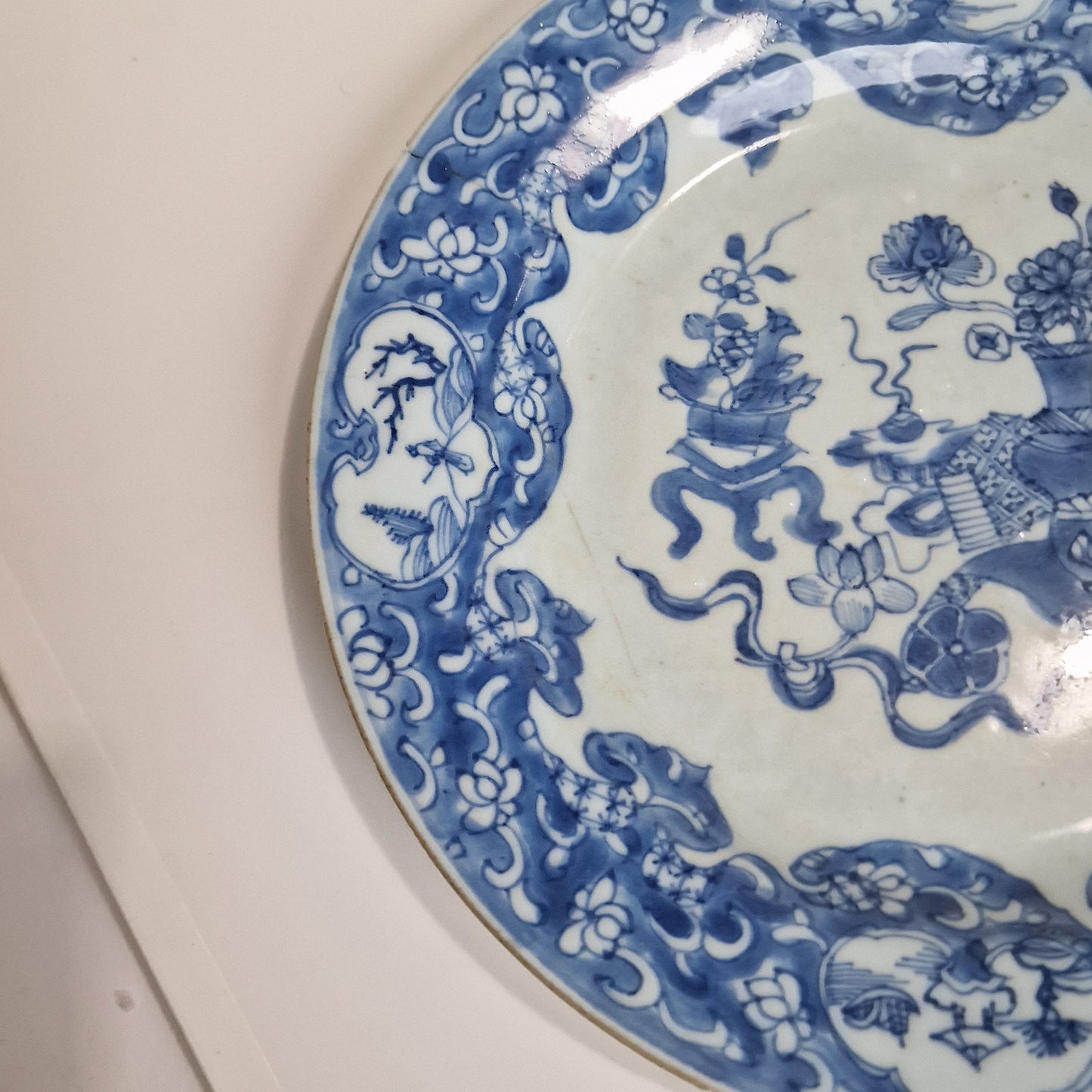 18th Century Kangxi Porcelain Dish, Landscape Cartouches